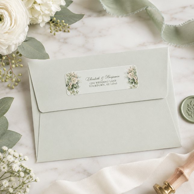 Weiches Salbeigrünes Blumen-Rücksendeetikett (Soft Sage Green Floral Address Label)