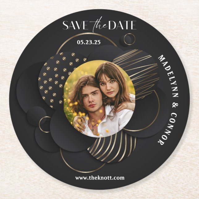 Weiches Skript Vertikales Foto Save the Date Runder Pappuntersetzer (Vorderseite)