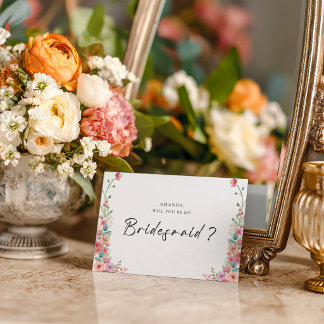 Weiches Staubrosa und Pfirsich Blumen Brautjungfer Postkarte