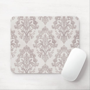Weiches Taupe-Damask Wasserfarbe Klassisches Flora Mousepad