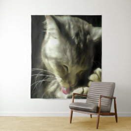 Weiches und sanftes Fell und Purr einer grauen Kat Wandteppich