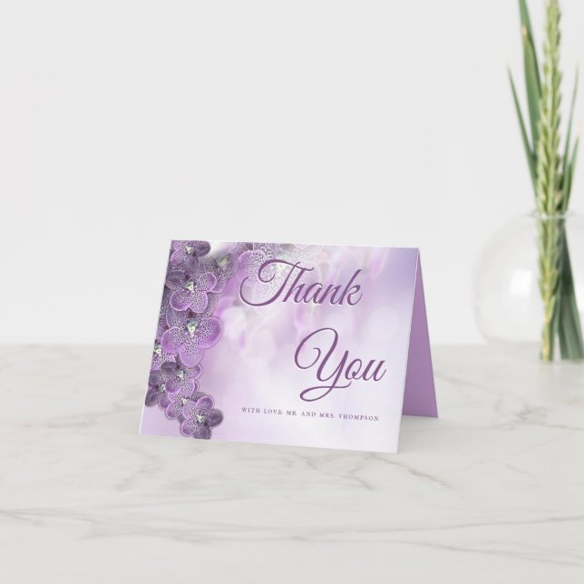 Weiches Veilchen-Orchideen-Design Danke (Vorderseite)