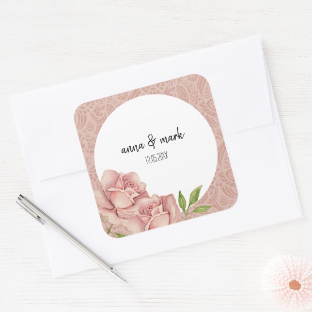 Weiches Violett Rose Wasserfarbe Quadratischer Aufkleber (Umschlag)