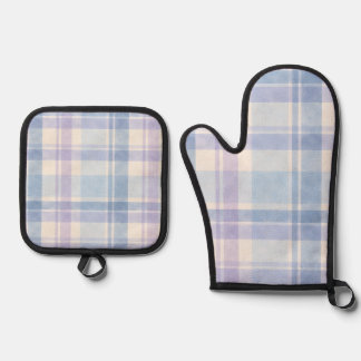 Weiches Wasserfarb-Pastell-Karomuster Ofenhandschuh & Topflappen-Set