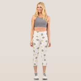 Weiches Wasserfarben-Blumenfliesenmuster Capri Leggings