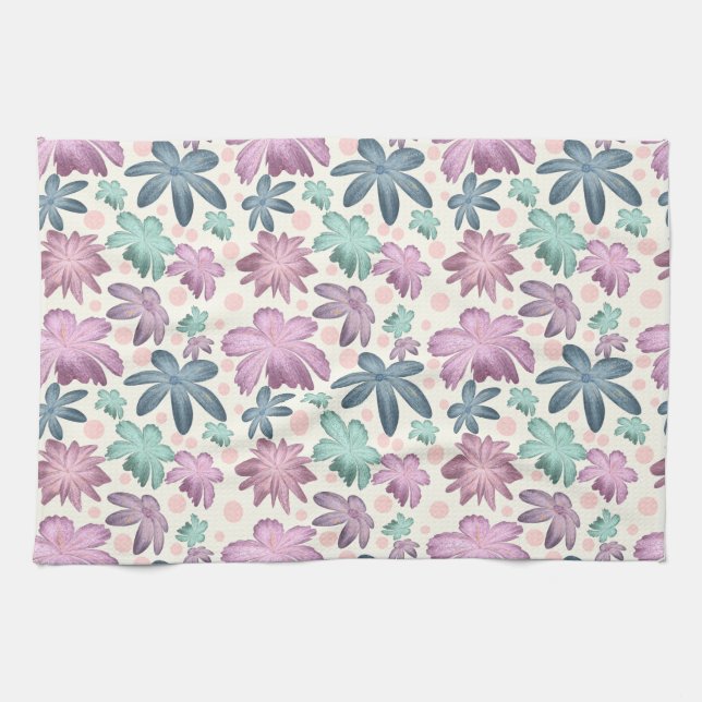 Weiches Wasserfarben-Rosa-Blumenmuster |  Tapete Geschirrtuch (Horizontal)