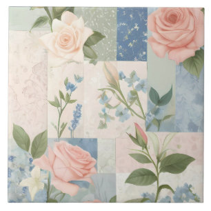 Weiches zartes Blumen-Pink- und Blau-Patchwork Fliese