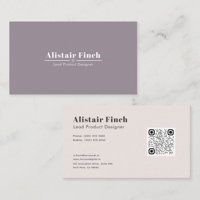Weichfarbe | Moderner Minimalistischer QR-Code-Bus Visitenkarte (Vorne/Hinten)