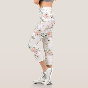 Weichpastellmuster in Rosa Rose Blume Capri Leggings