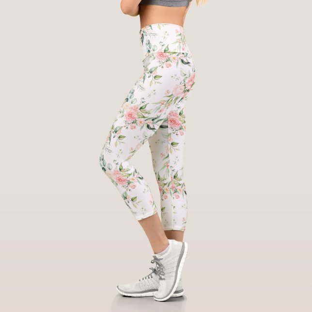 Weichpastellmuster in Rosa Rose Blume Capri Leggings (Links)