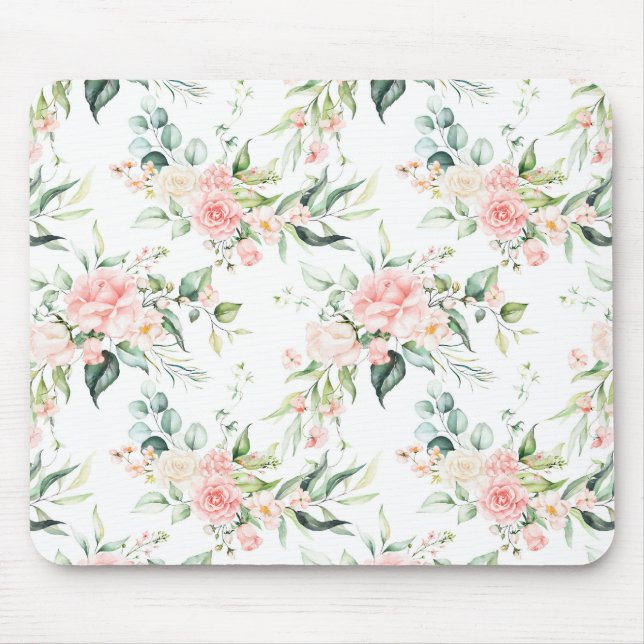 Weichpastellmuster in Rosa Rose Blume Mousepad (Vorne)