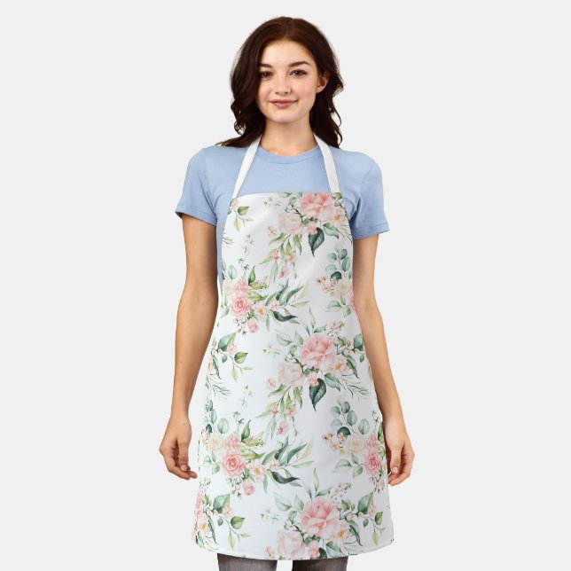 Weichpastellmuster in Rosa Rose Blume Schürze (Getragen)