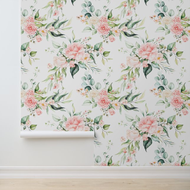 Weichpastellmuster in Rosa Rose Blume Tapete (Anwendung)