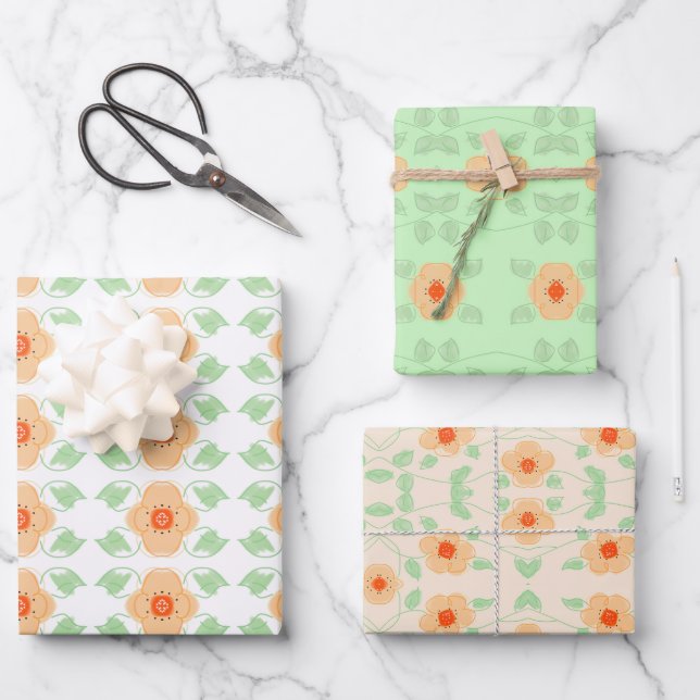 Weichpfirsichfloral Geschenkpapier Set (Vorderseite)