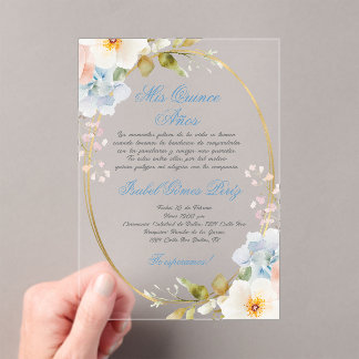 Weichrosa Acrylquinceñera Acryleinladungen