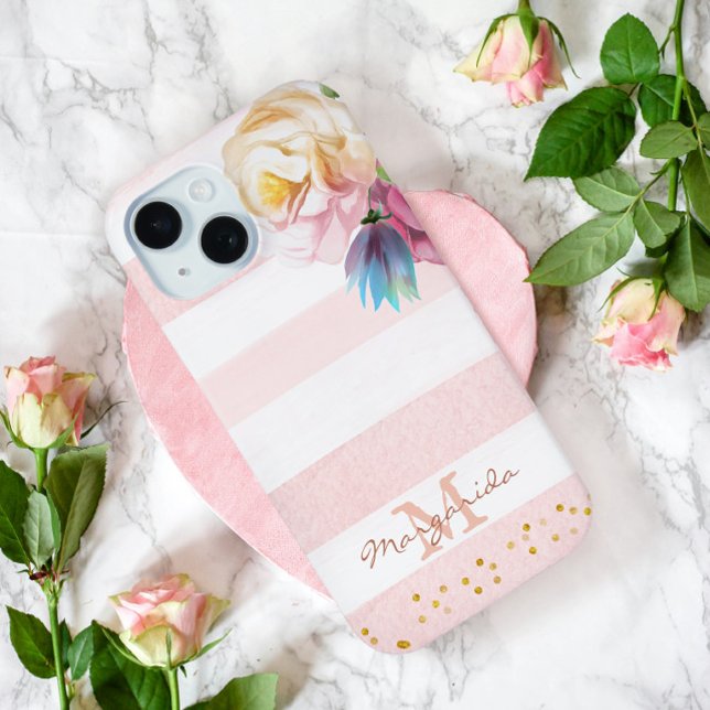 Weichrosa Floral Girl Monogramm Case-Mate iPhone Hülle (Von Creator hochgeladen)