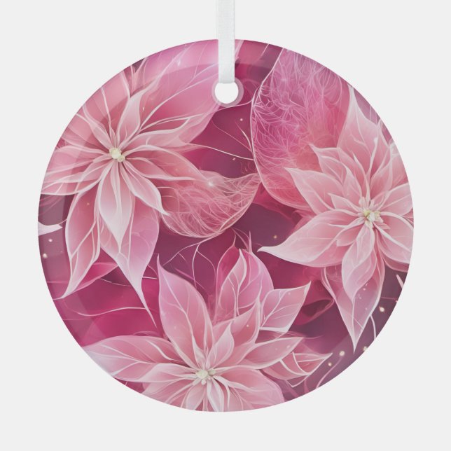 Weichrosa Poinsettia Ornament Aus Glas (Vorderseite)