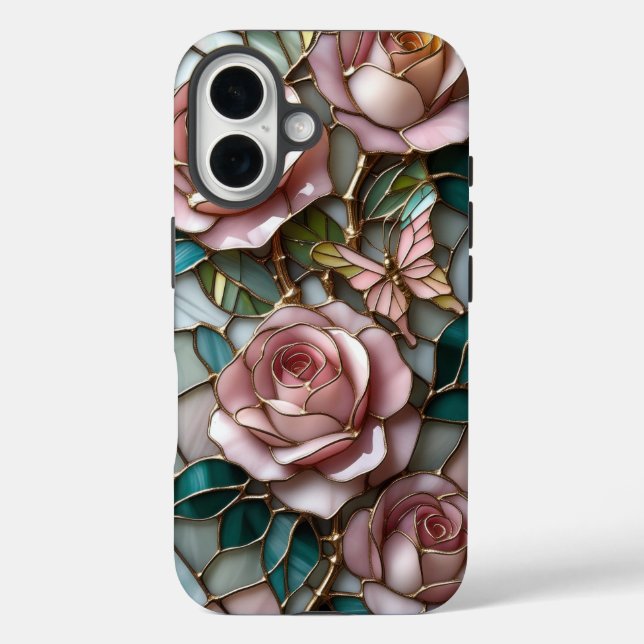 Weichrosa Rosen aus Luxuriös gepolstertem Glas Case-Mate iPhone Hülle (Rückseite)