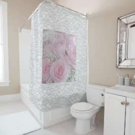 Weichrosa Rosen und Gipskraut Duschvorhang