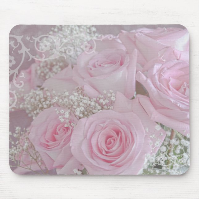 Weichrosa Rosen und Gipskraut Mousepad (Vorne)