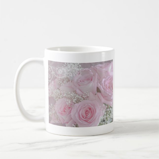 Weichrosa Rosen und Gipskraut Tasse (Links)