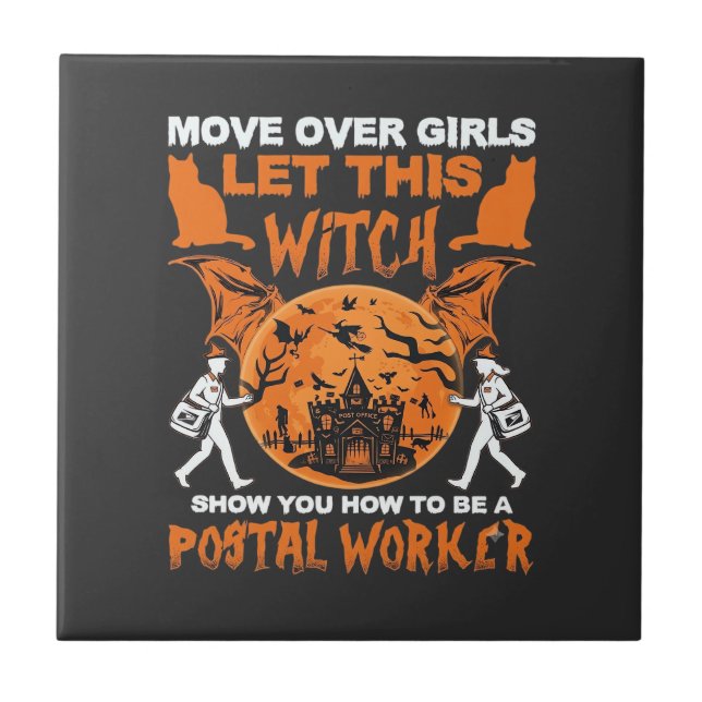 Weicht Aus Mädchen Lasst Hexen Postboten Halloween Fliese (Vorderseite)