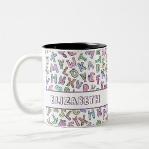 Weichteil-Doodle-Buchstaben Zweifarbige Tasse
