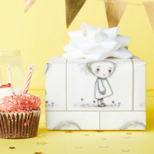 Weichteil-Girl-Doodle bei Wildblumen Geschenkpapier