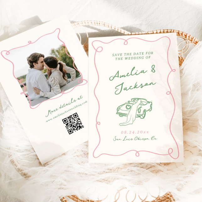 Weichteil Rosa und Grün Save the Date Einladung (Von Creator hochgeladen)