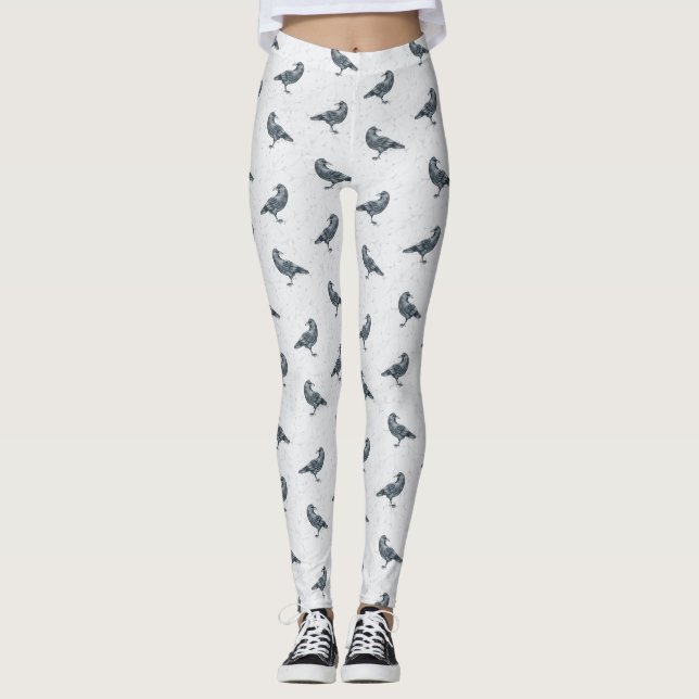 Weichteil-Schwarz-Weiß-Crow-Halloween Leggings (Vorderseite)