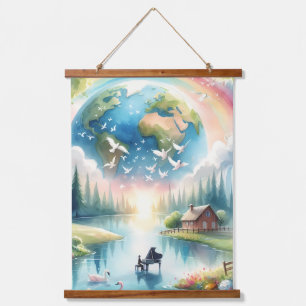 Weichteile Rainbow Earth Fantasy Scene Wandteppich Mit Holzrahmen