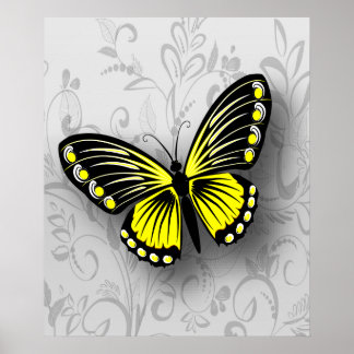Weichtgelbe Butterfly auf grauer Flora Poster