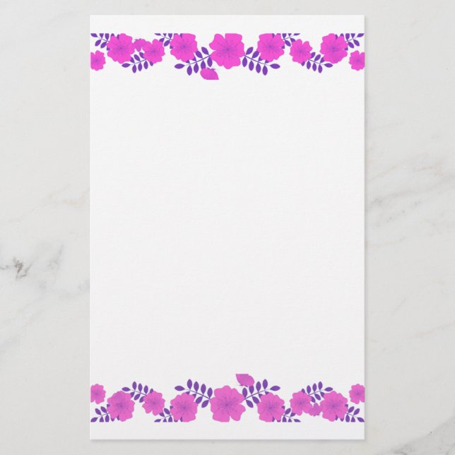 Weichzeichnen rosa Rose Blume Line Border Briefpapier (Vorderseite)