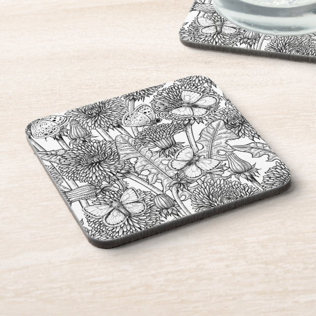 Weide aus Lüstern in Schwarz und Weiß Getränkeuntersetzer (Linke Seite)