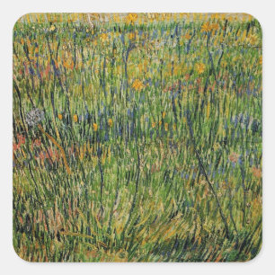 Weide in Blüte von Vincent van Gogh Quadratischer Aufkleber