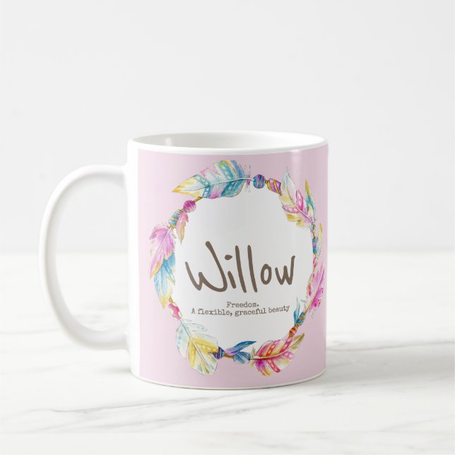 Weide Namensbedeutung Feder Perle Wasserfarbe rosa Kaffeetasse (Links)