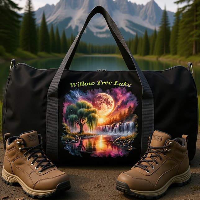 Weidenbaum See Mondlicht Wasserfälle Duffle Bag (Von Creator hochgeladen)