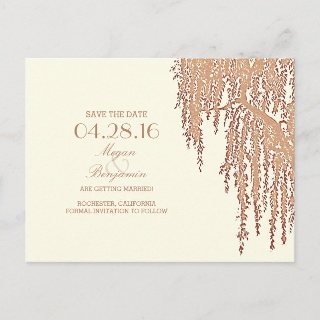 Weidenbaum Vintage Save-the-Date-Postkarten Ankündigungspostkarte (Vorderseite)