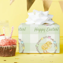 Weidenkranz und Küken Frohe Ostern Grün Gingham