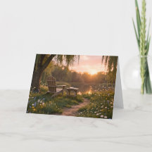 Weidenstuhl Seeblick Sonnenuntergang Leere Grußkar