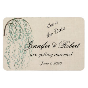 Weidenzweig auf Leinen Hochzeit Save-the-Date Magnet