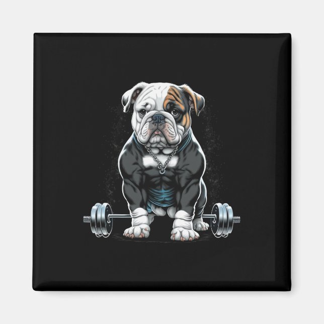 Weightlift Dog Fun Fitness Gym Bulldog Magnet (Vorne)