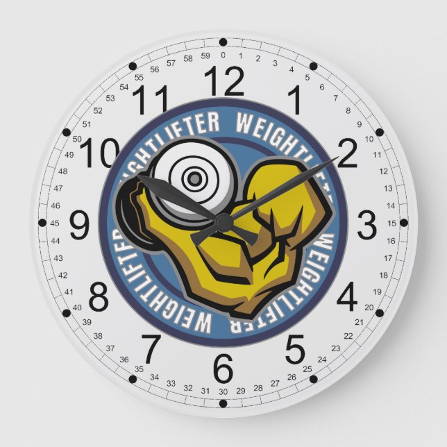 Weightlifter Barbell Curl Große Wanduhr (Vorderseite)