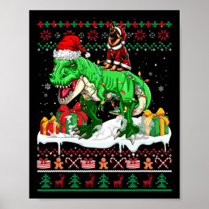 Weihdeutscher Schäferfahrer T-rex Weihnachtsschwei Poster