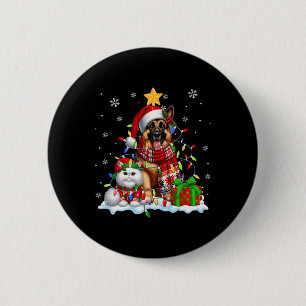 Weihdeutscher Schäferhund mit Elf Katze Weihnachts Button