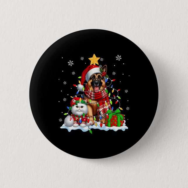 Weihdeutscher Schäferhund mit Elf Katze Weihnachts Button (Vorderseite)