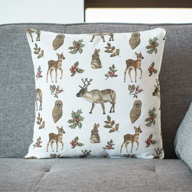 Weiher Waldtiere Grünmuster Kissen (Whimsical Woodland Forest Animals Greenery Pattern Pillow)