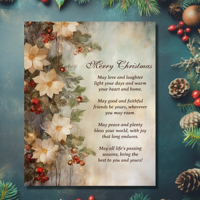 Weihnacht irischer Segen | Hübsche Winter-Blume Poster (Christmas Irish Blessing  Pretty Winter Flowers Poster)