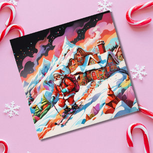 weihnacht psychedelisch Skifahren Weihnachtsmann Feiertagskarte