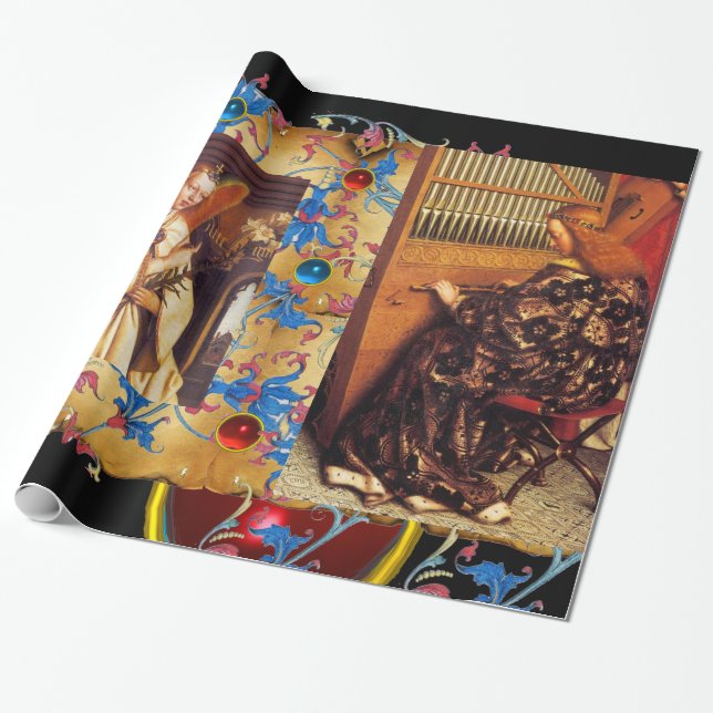 WEIHNACHTANGELN , ROTE BLAU GEMS , FLORALISCHE PAR GESCHENKPAPIER (Ungerollt)